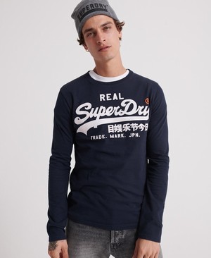 Superdry Vintage Logo 1st Duo Hosszú Ujjú Férfi Pólók Sötétkék | YVZHI2347